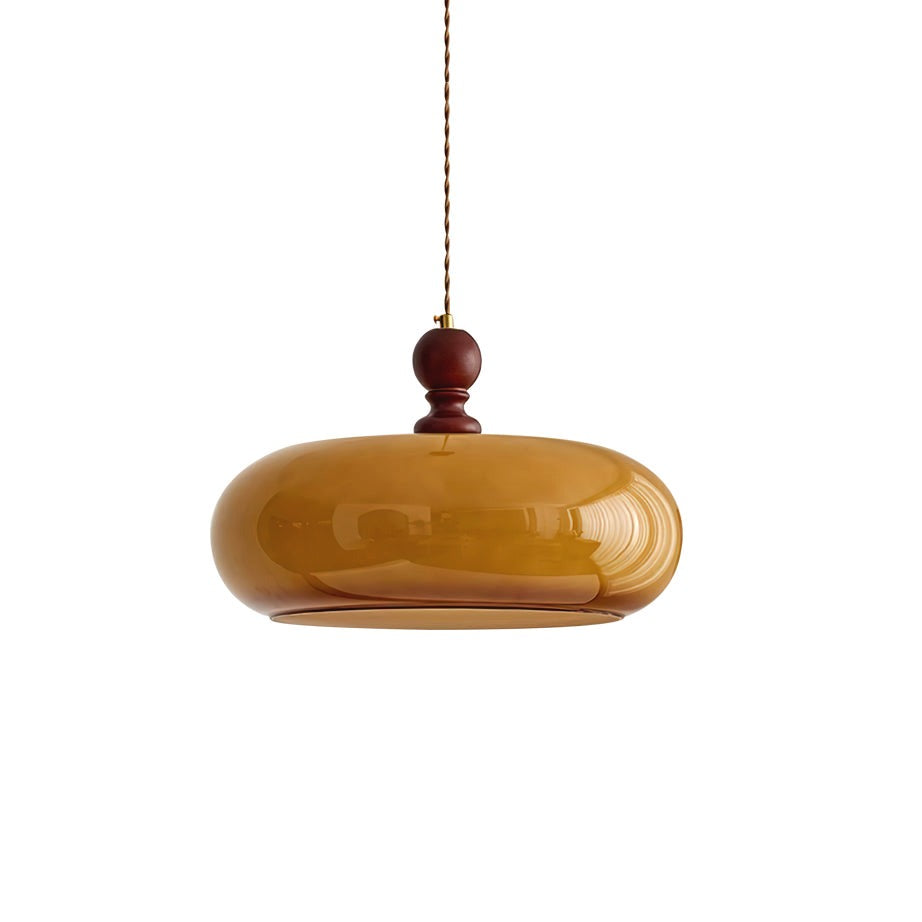 Suspension Moderne en Verre Ambré et Bois