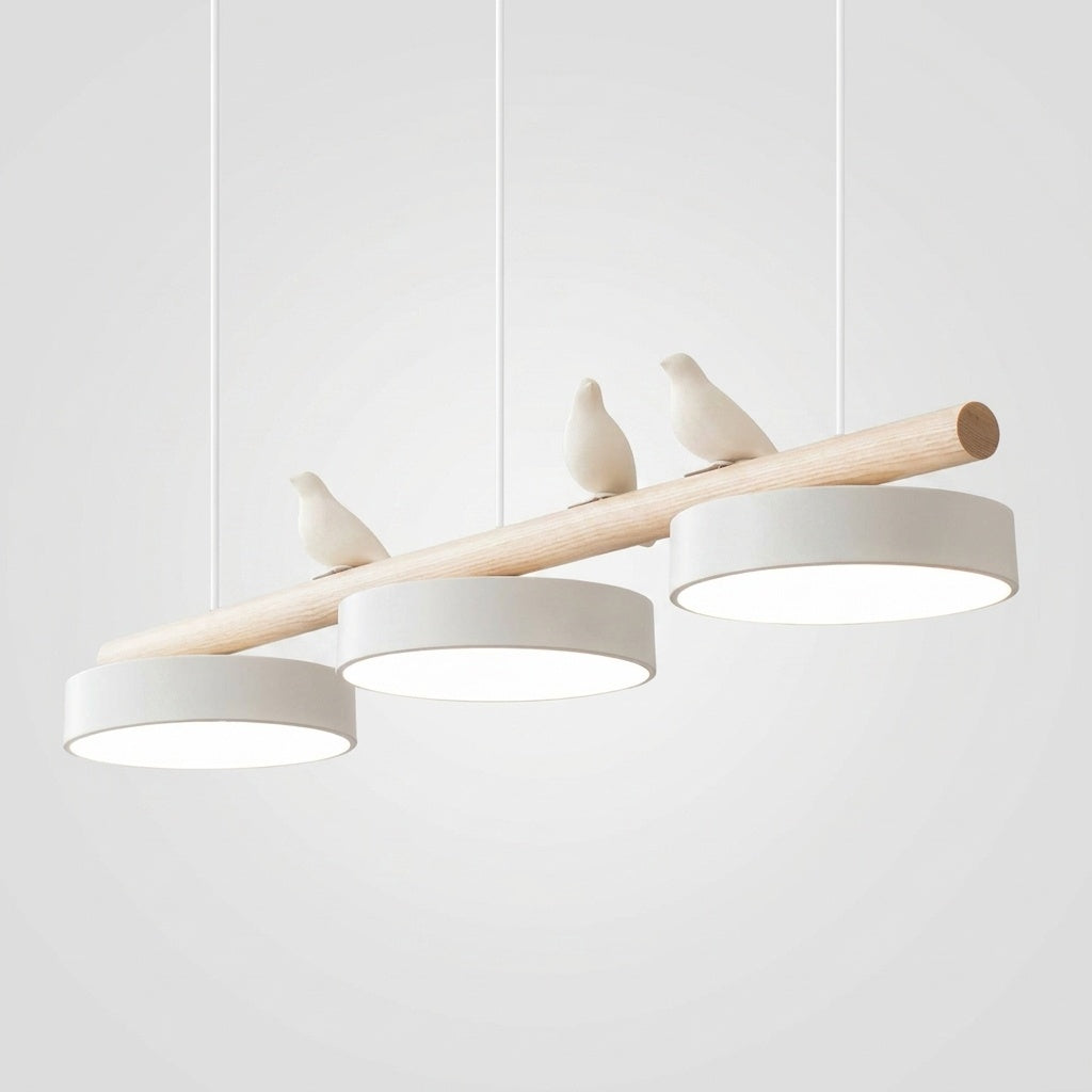 Suspension Bois Oiseau Décoratif Minimaliste Salon - Câble Blanc Blanc Variateur avec Télécommande Image