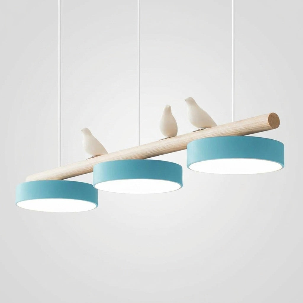 Suspension Bois Oiseau Décoratif Minimaliste Salon - Câble Blanc Bleu Variateur avec Télécommande