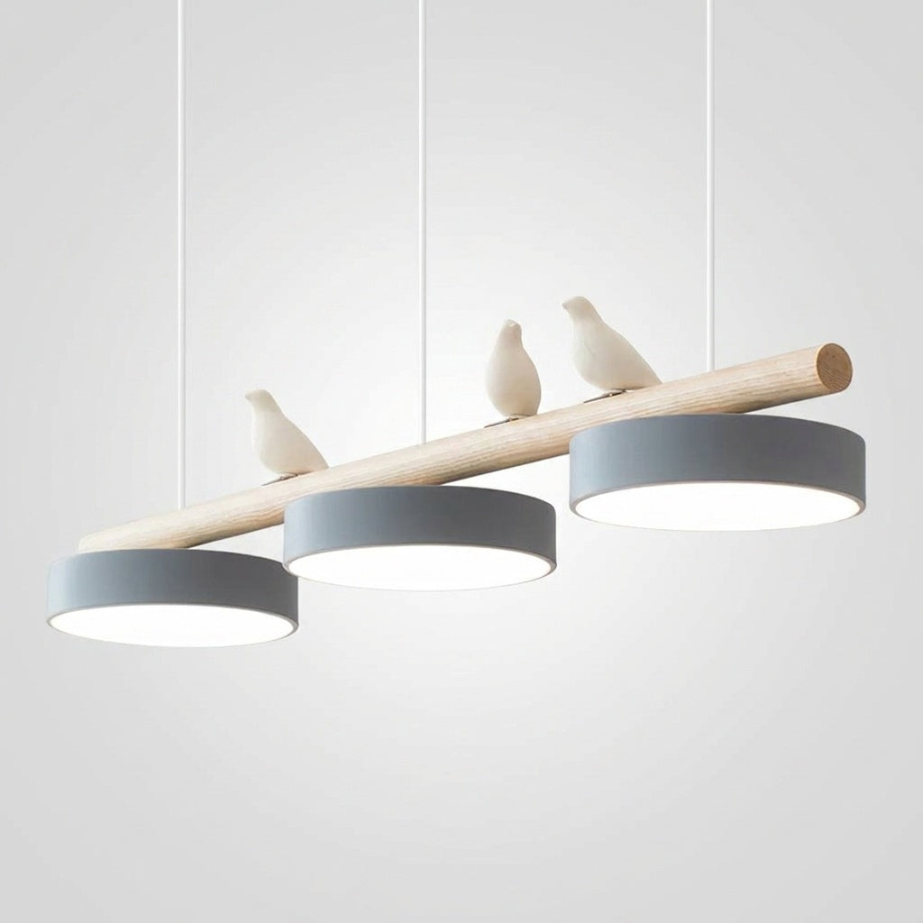 Suspension Bois Oiseau Décoratif Minimaliste Salon - Câble Blanc Gris Variateur avec Télécommande