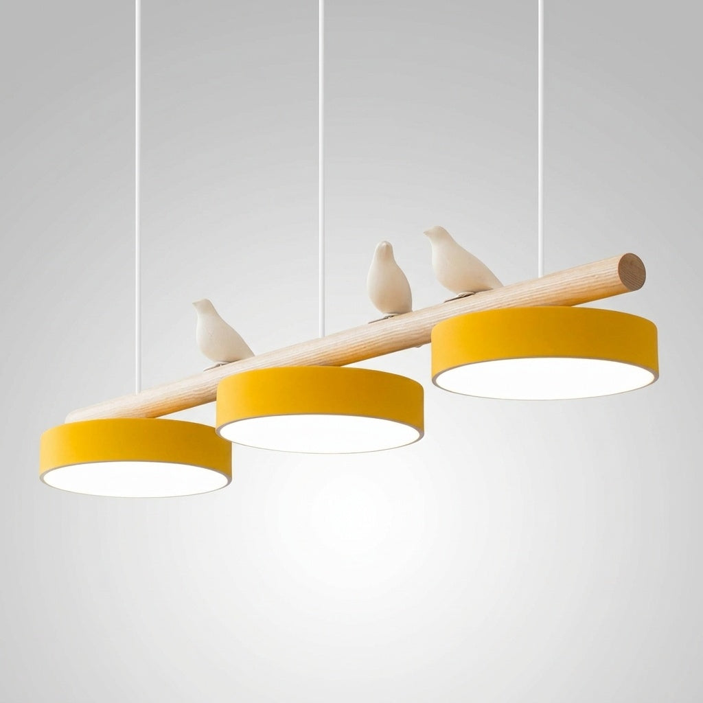 Suspension Bois Oiseau Décoratif Minimaliste Salon - Câble Blanc Jaune Variateur avec Télécommande
