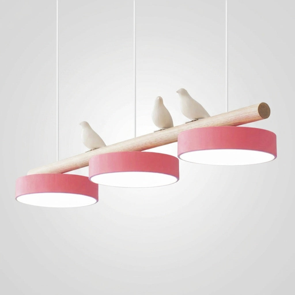Suspension Bois Oiseau Décoratif Minimaliste Salon - Câble Blanc Rose Variateur avec Télécommande