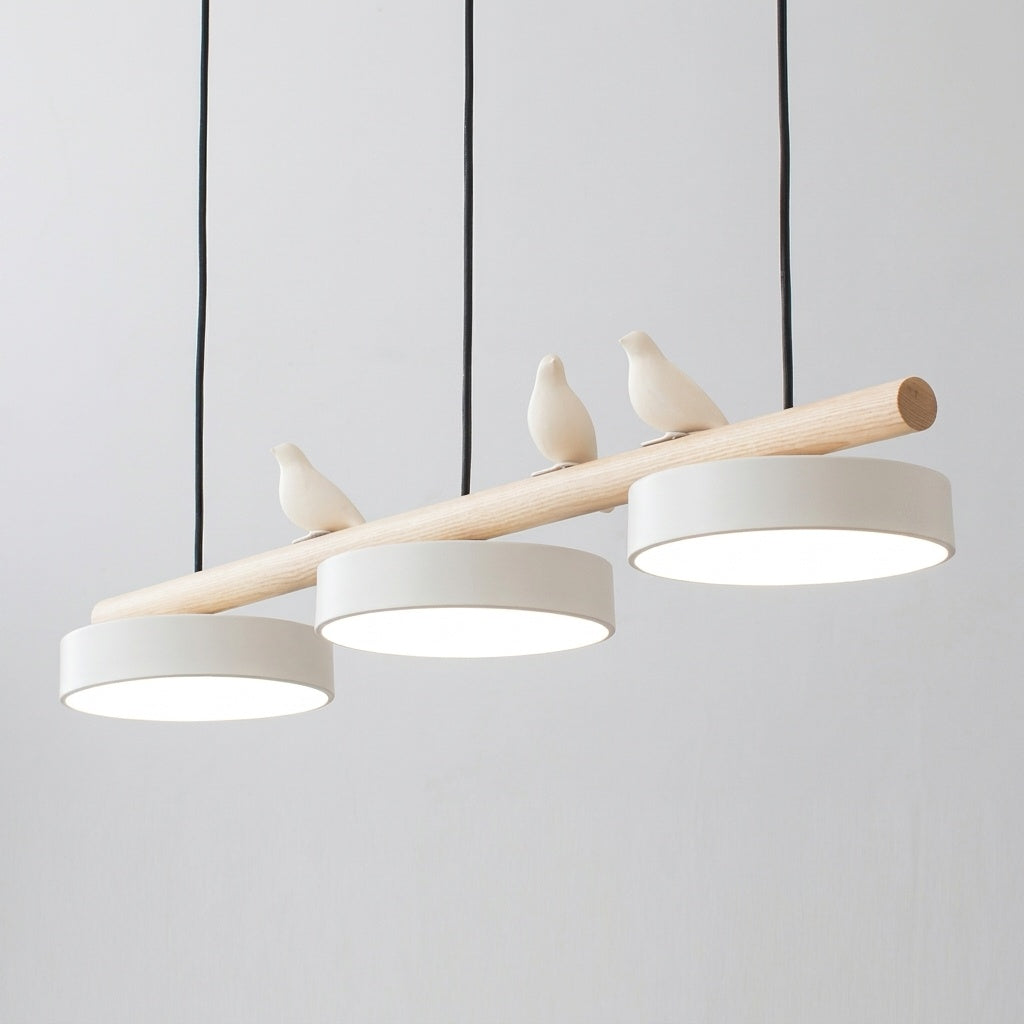 Suspension Bois Oiseau Décoratif Minimaliste Salon - Câble Noir Blanc Variateur avec Télécommande