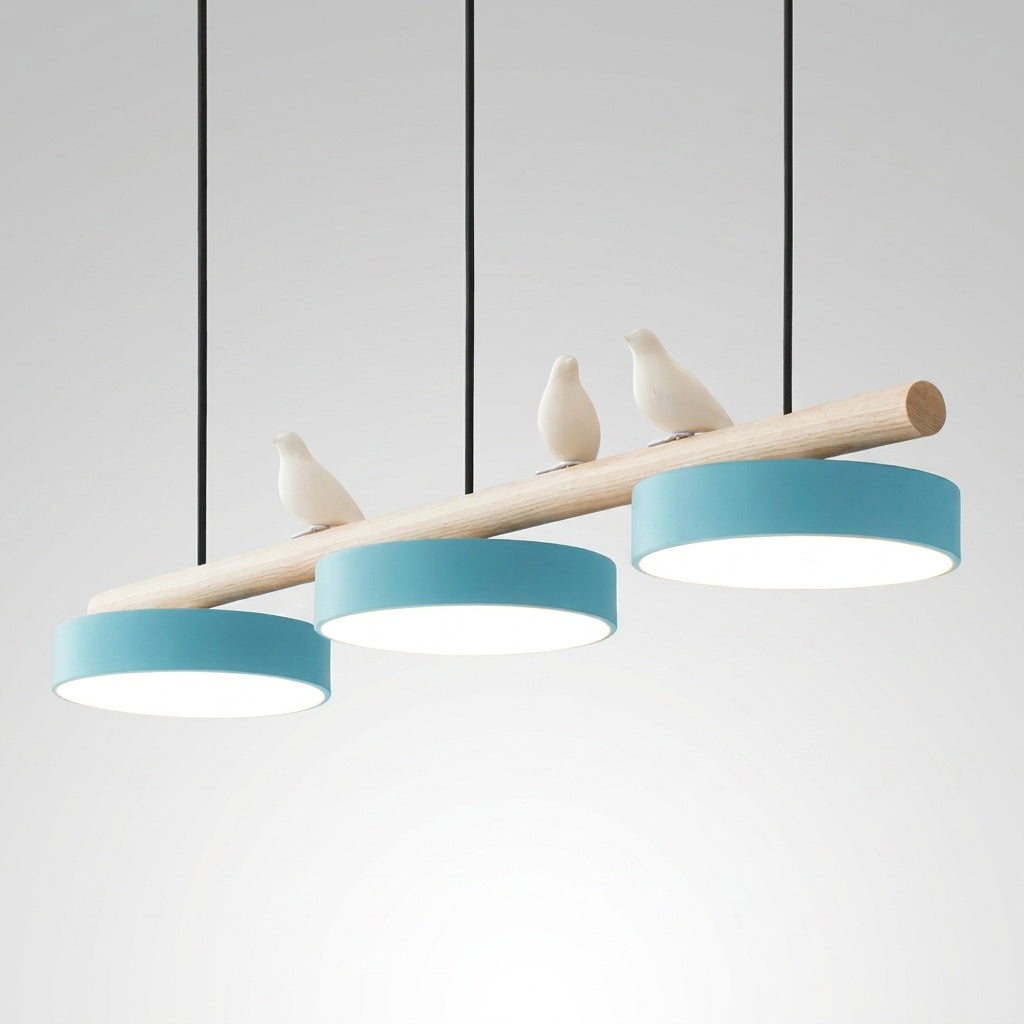 Suspension Bois Oiseau Décoratif Minimaliste Salon - Câble Noir Bleu Variateur avec Télécommande
