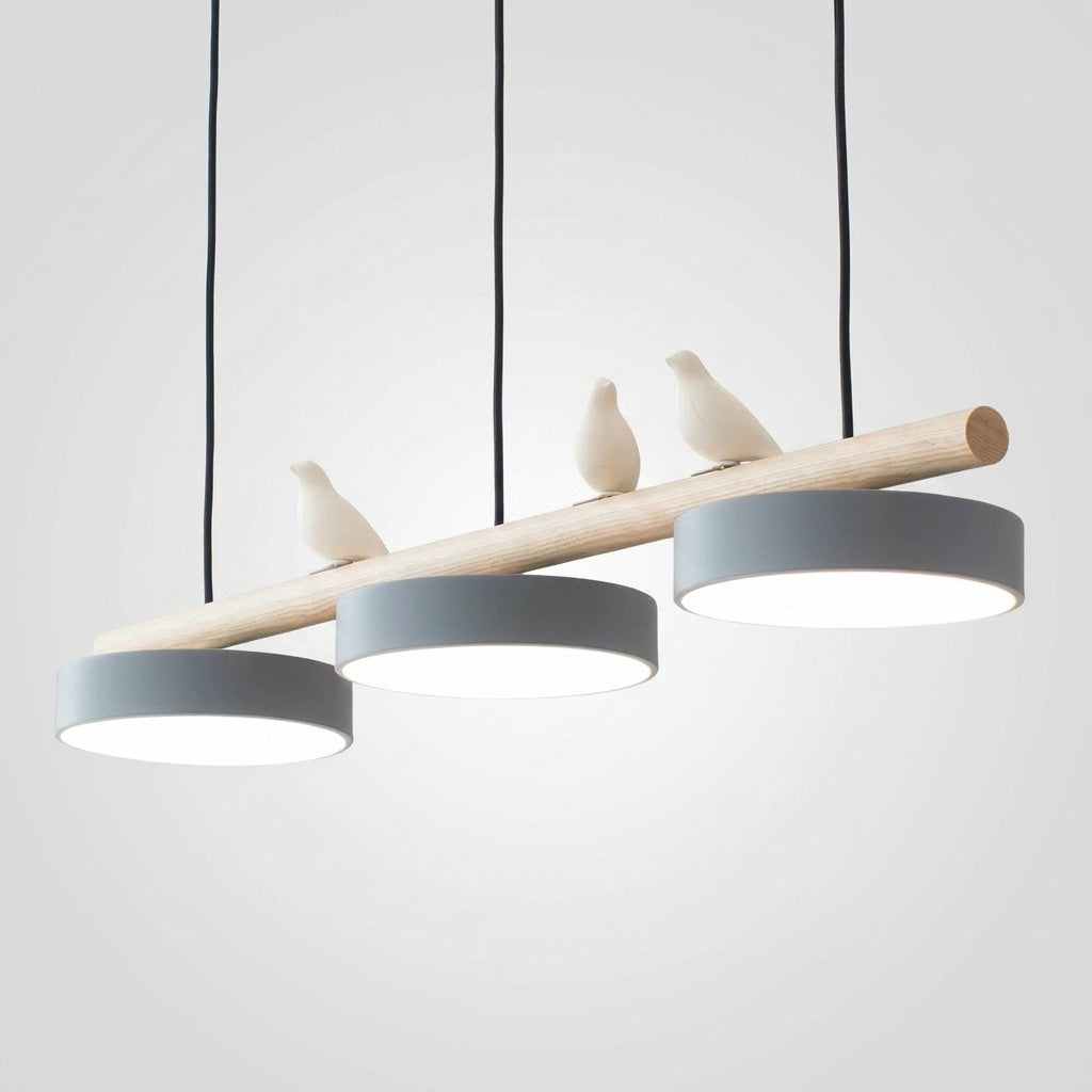 Suspension Bois Oiseau Décoratif Minimaliste Salon - Câble Noir Gris Variateur avec Télécommande