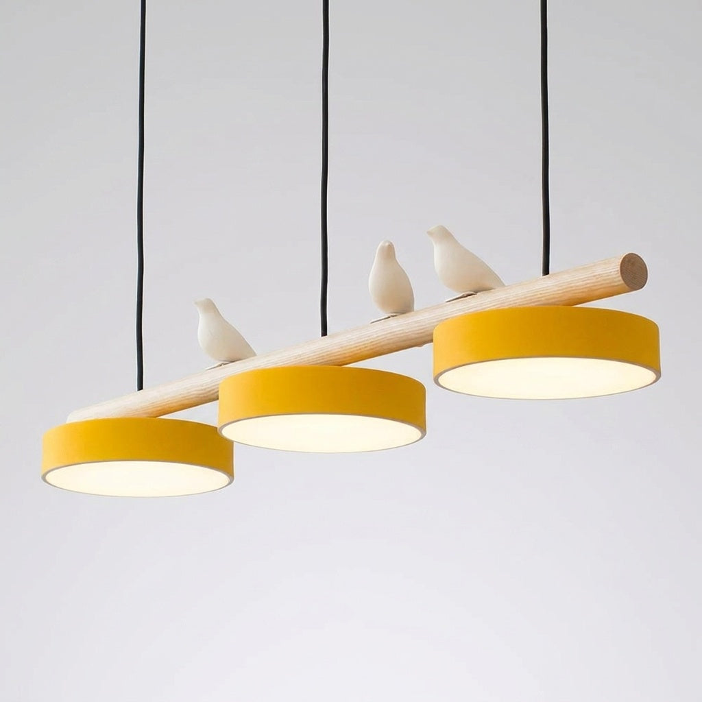 Suspension Bois Oiseau Décoratif Minimaliste Salon - Câble Noir Jaune Variateur avec Télécommande