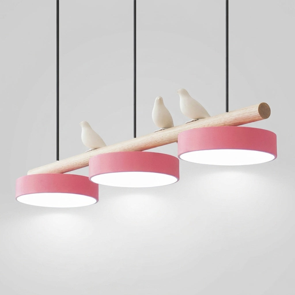 Suspension Bois Oiseau Décoratif Minimaliste Salon - Câble Noir Rose Variateur avec Télécommande
