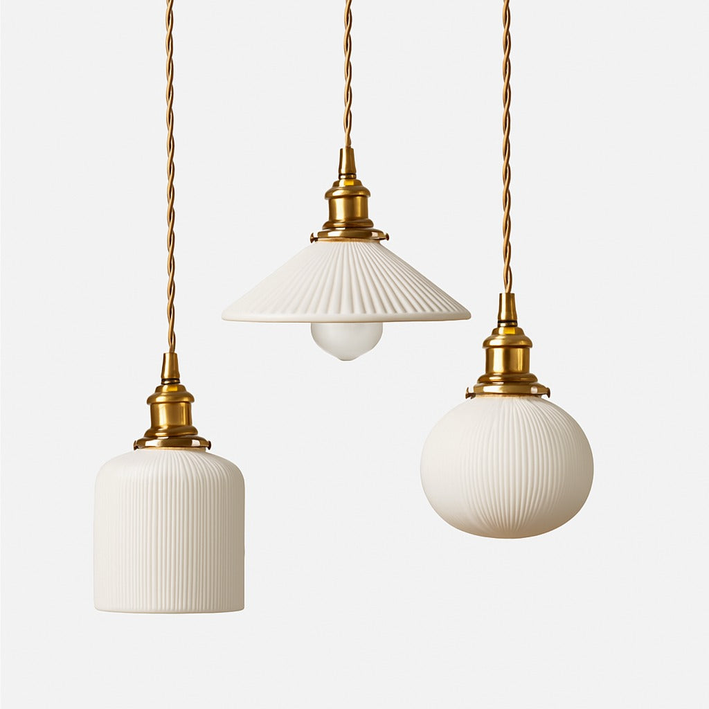Suspension Rétro Abat-jour Céramique Blanche E27 Câble Réglable - vue principale