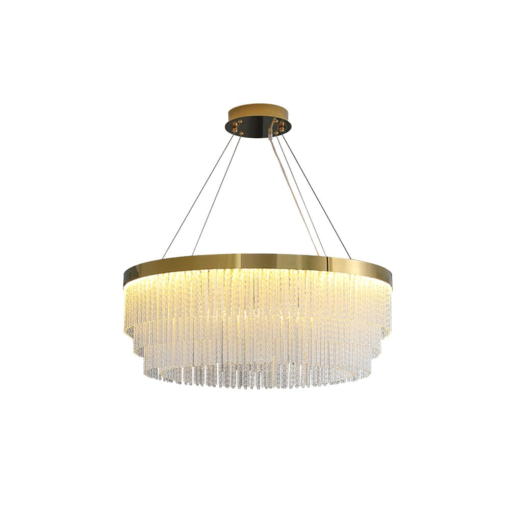 Suspension Ronde Moderne en Métal Doré et Cristal