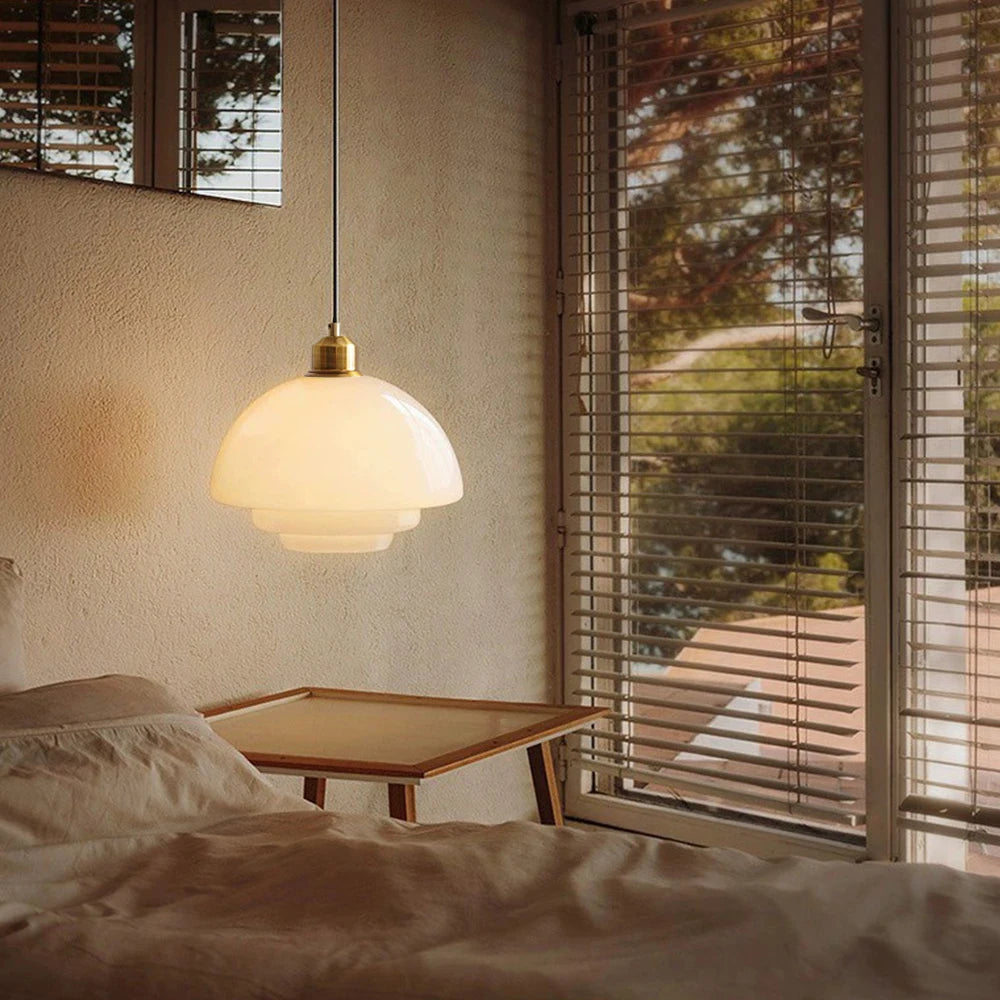 Suspension Soucoupe en Verre Crème Design Nordique
