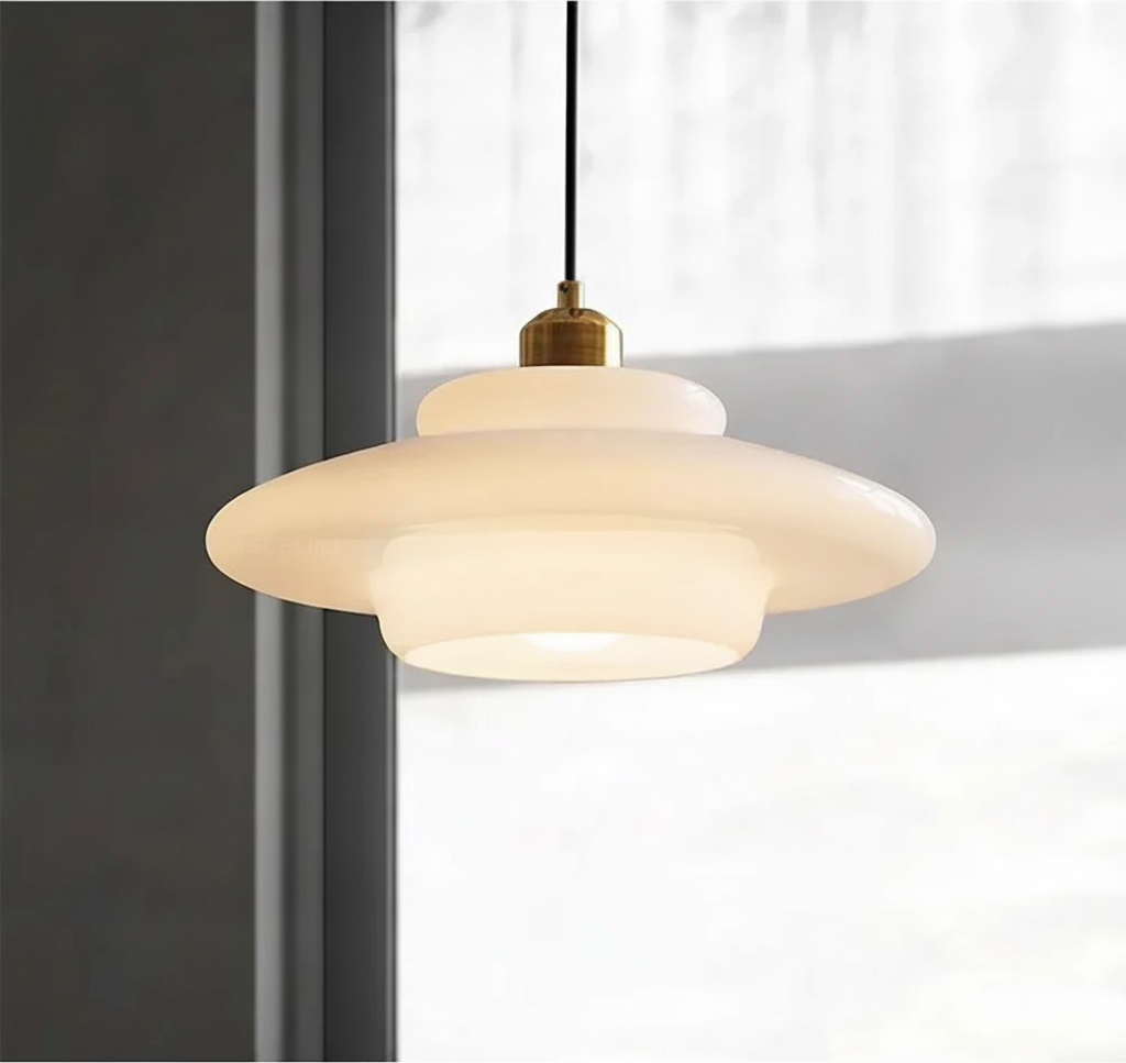 Suspension Soucoupe en Verre Crème Design Nordique