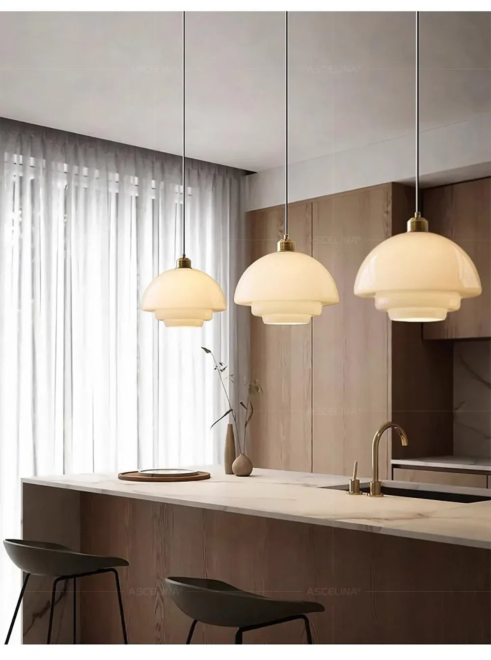 Suspension Soucoupe en Verre Crème Design Nordique