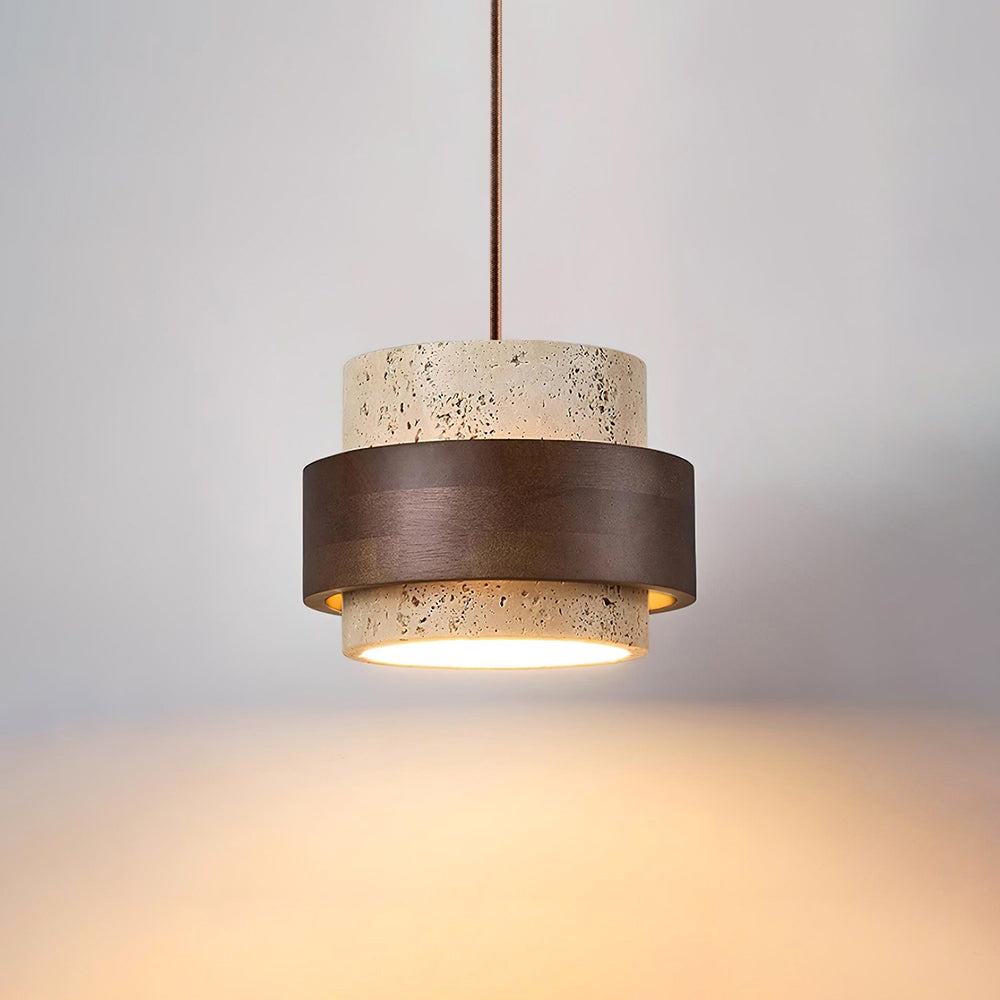 Suspension travertin solo vue face design cylindrique