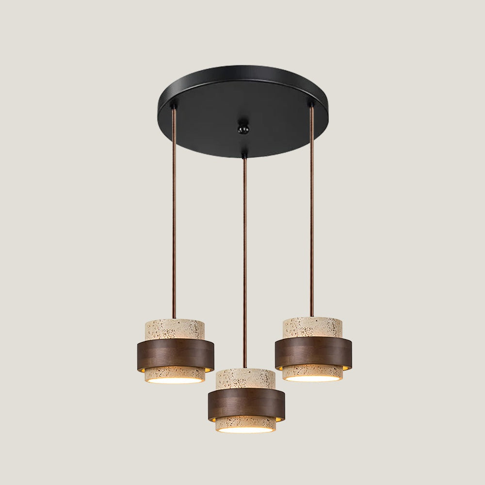 Suspension travertin vue plongeante lumière chaude