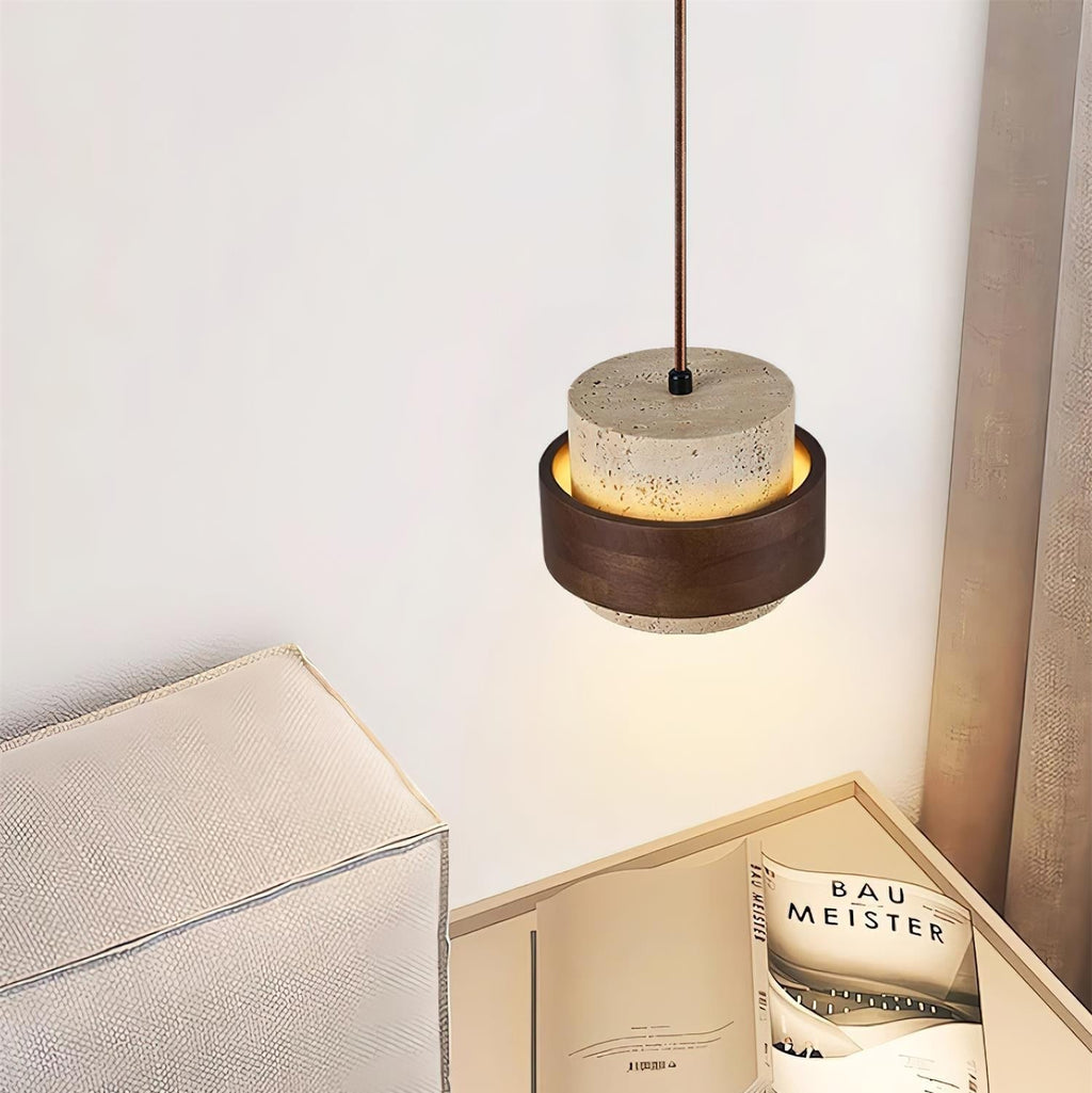 Composition multi-lampes suspension travertin plan de travail