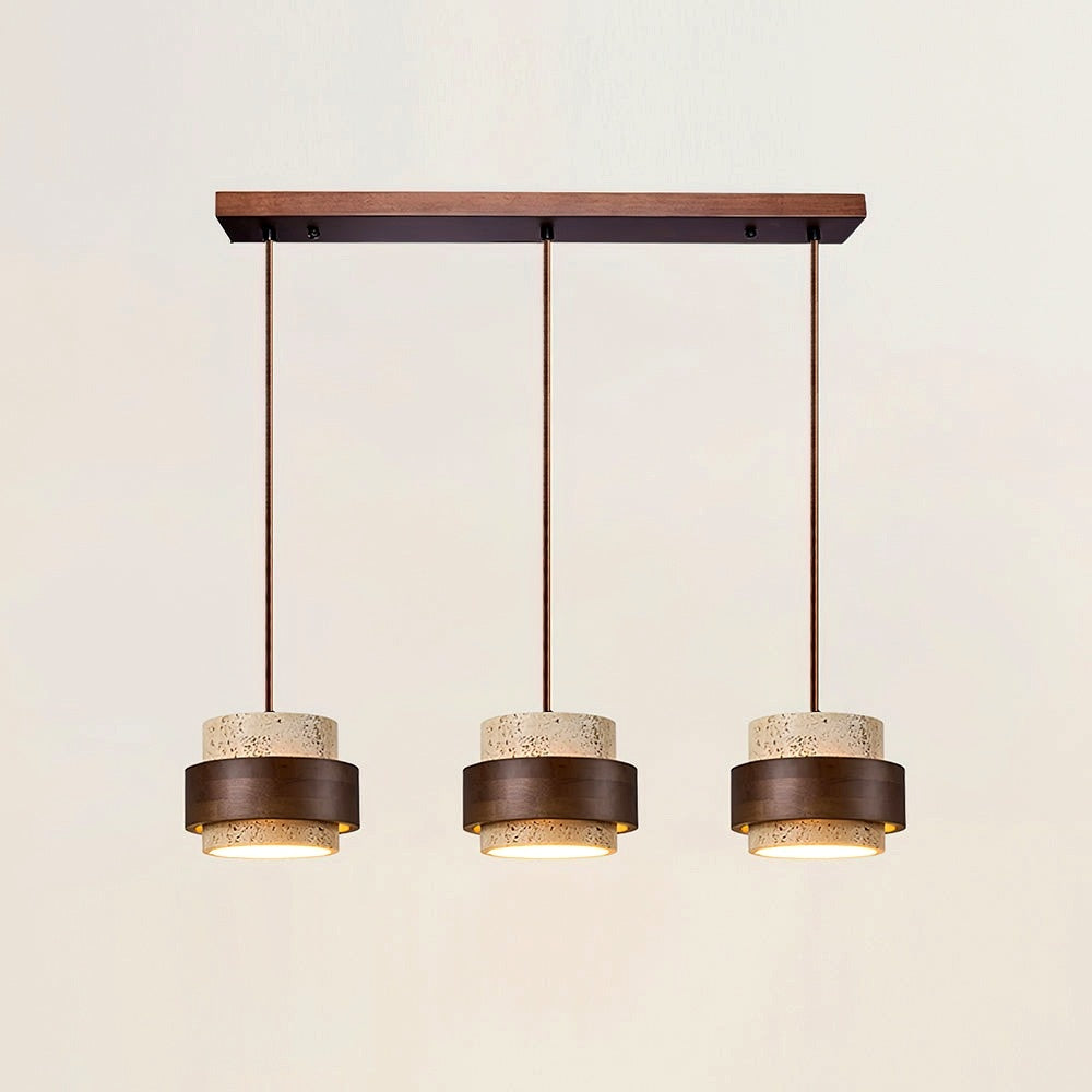 Vue de dessous suspension travertin lumière diffuse chaleureuse