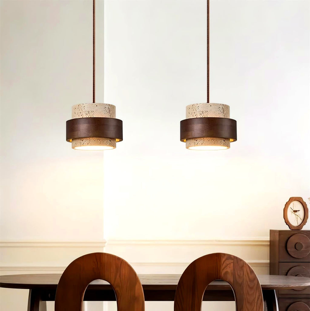 Suspension travertin 4 lampes linéaire table à manger