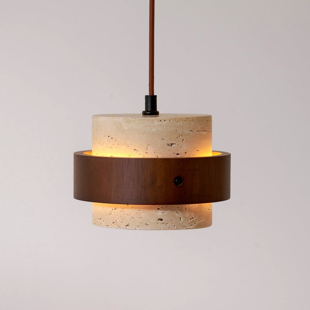 Suspension travertin ambiance scandinave bois et pierre