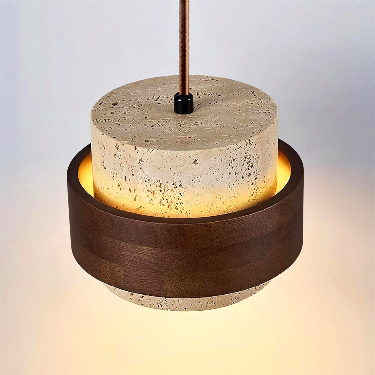 Composition travertin multi-lampes vue installation