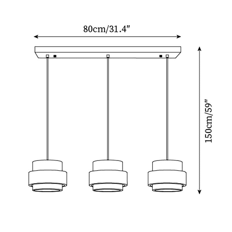 Schéma dimensions suspension travertin configurations