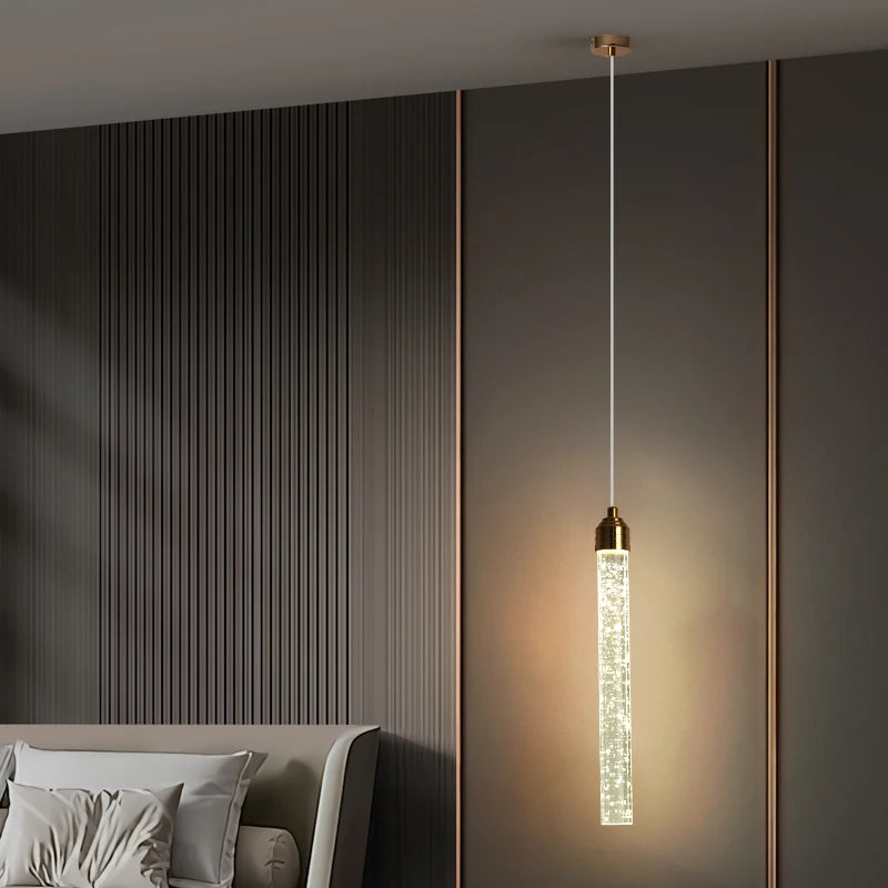 Suspension Tube en Cristal Finition Dorée Design Moderne