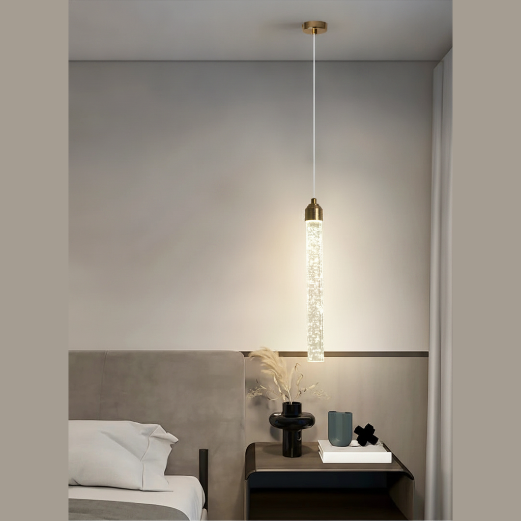 Suspension Tube en Cristal Finition Dorée Design Moderne