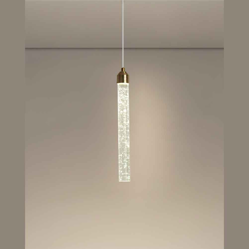 Suspension Tube en Cristal Finition Dorée Design Moderne