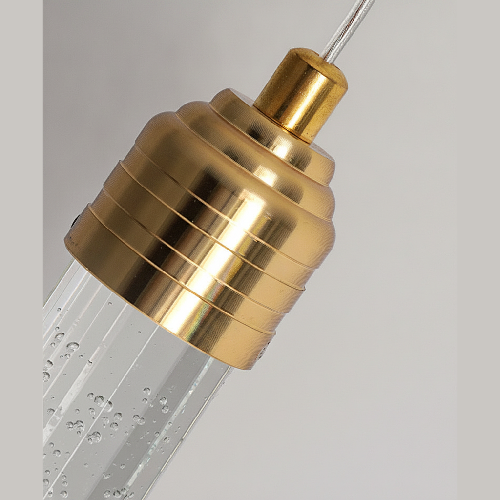 Suspension Tube en Cristal Finition Dorée Design Moderne