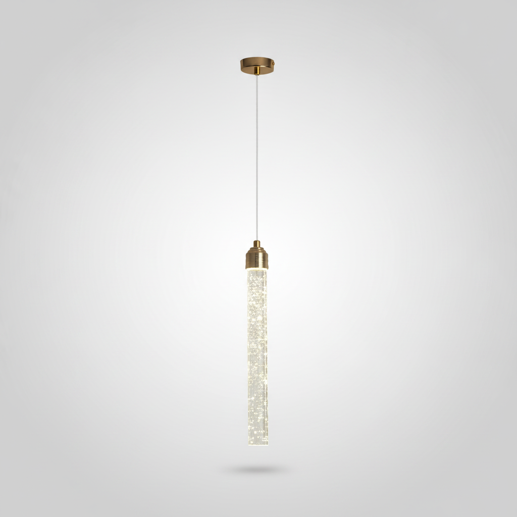 Suspension Tube en Cristal Finition Dorée Design Moderne