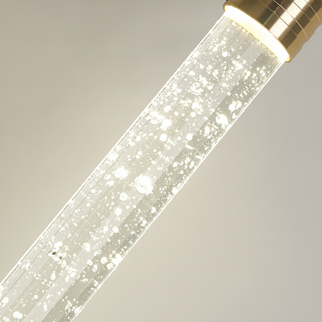 Suspension Tube en Cristal Finition Dorée Design Moderne