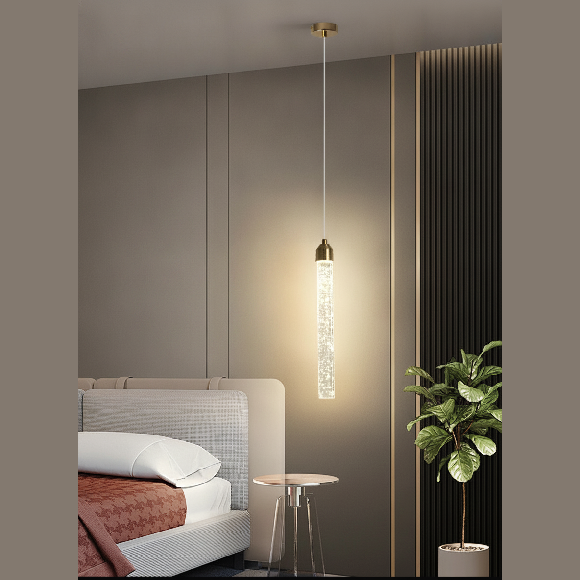 Suspension Tube en Cristal Finition Dorée Design Moderne