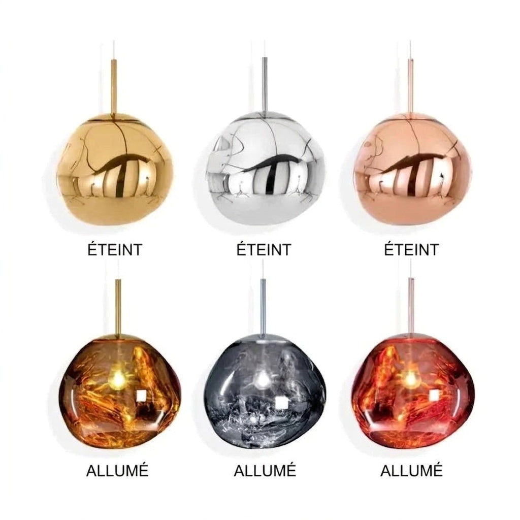 Suspension verre argent design organique contemporain