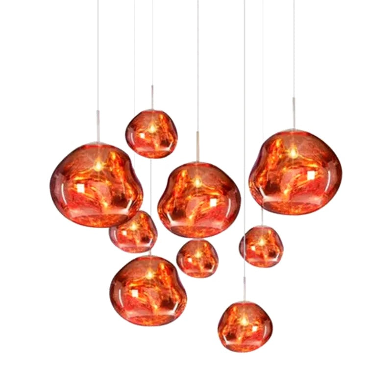 Série suspensions verre coloré rouge or argent gris fumé