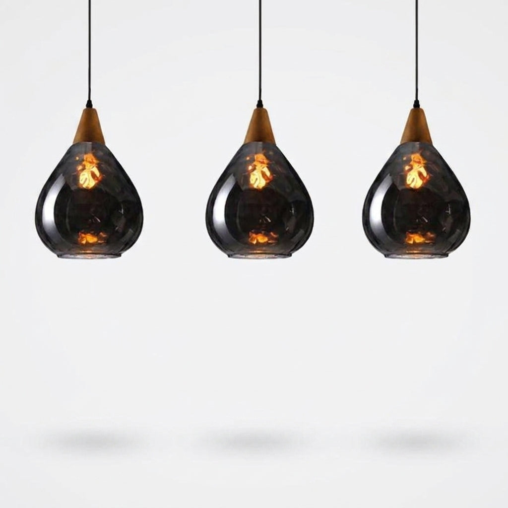 Suspension Vintage en Bois et Verre Ambré LED