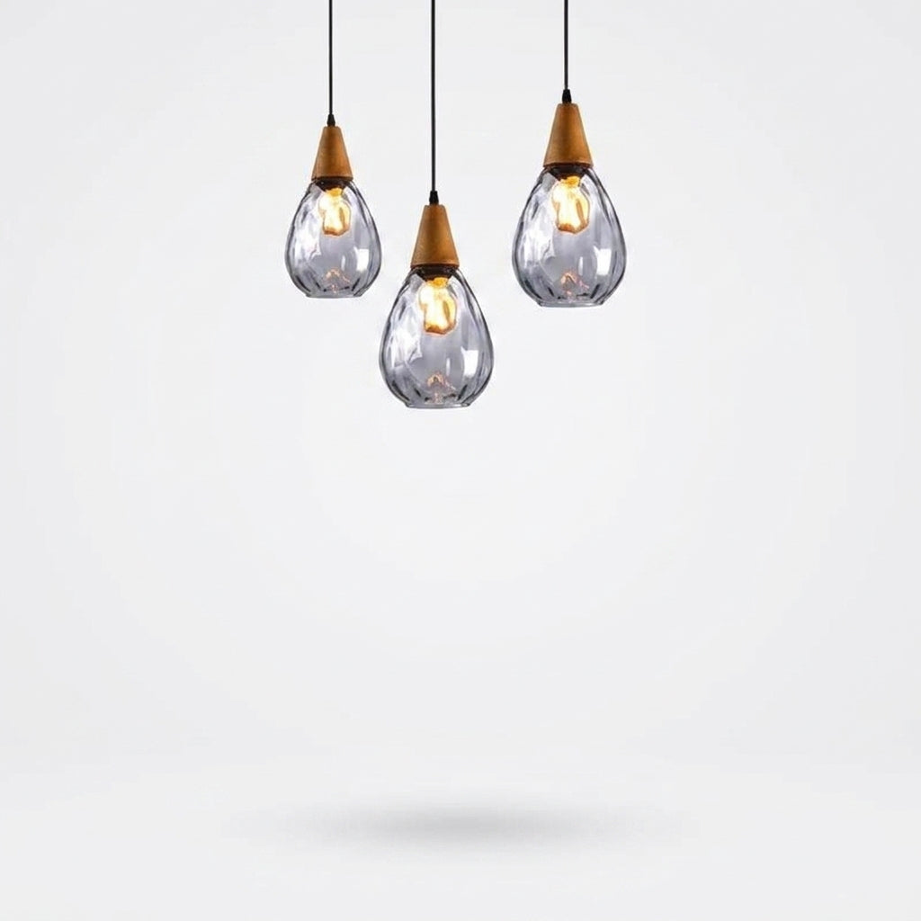 Suspension Vintage en Bois et Verre Ambré LED