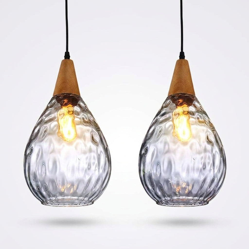 Suspension Vintage en Bois et Verre Ambré LED