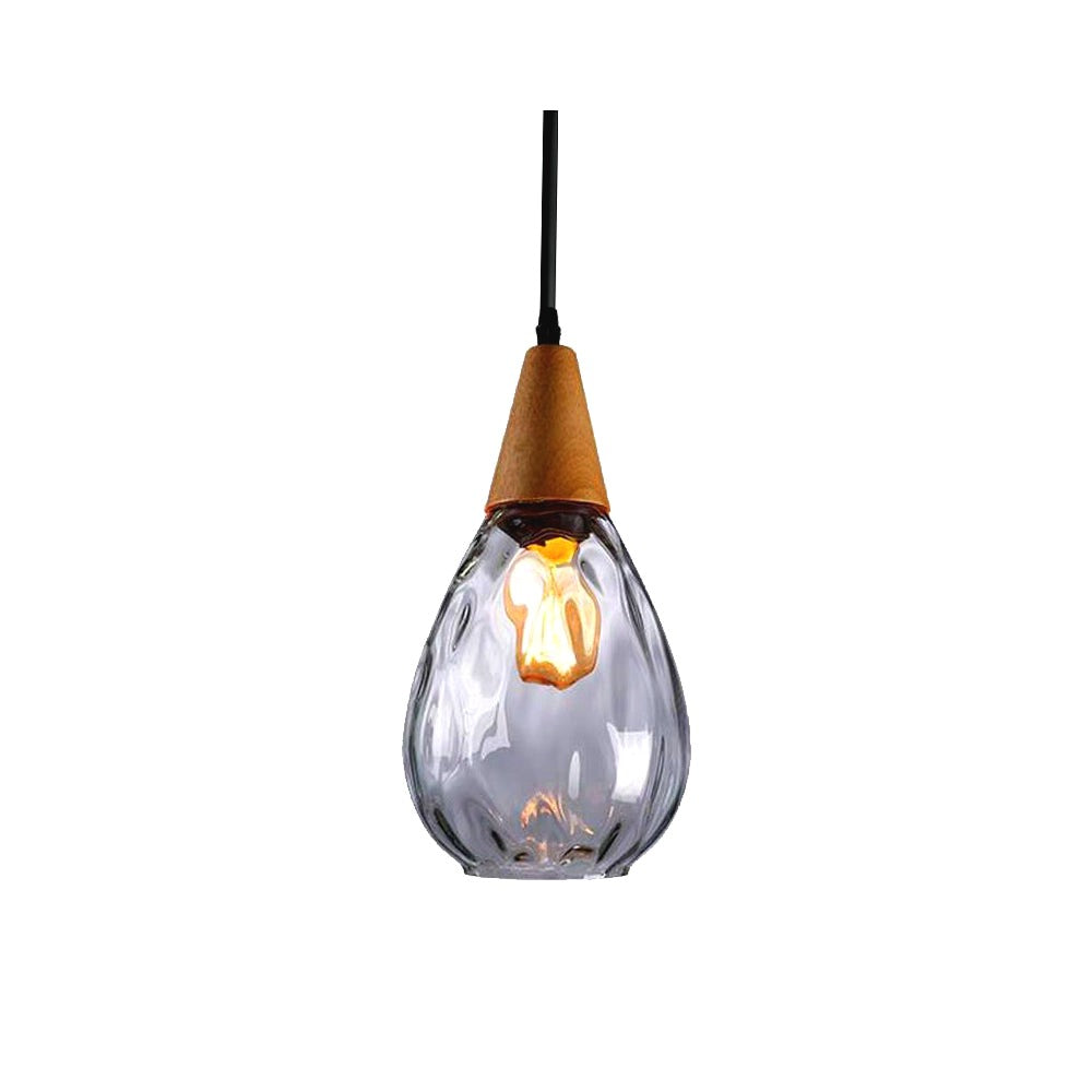Suspension Vintage en Bois et Verre Ambré LED