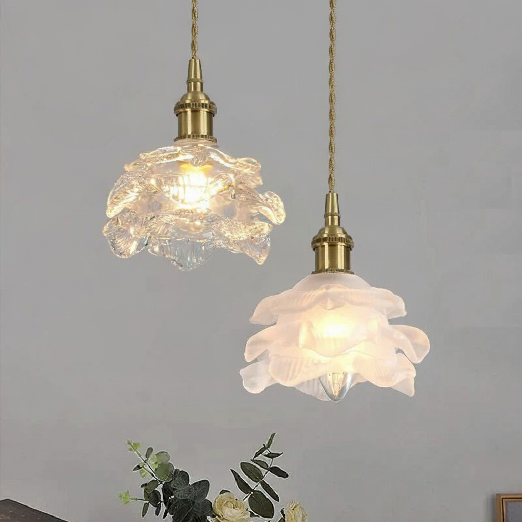 Suspension fleur en verre design vintage