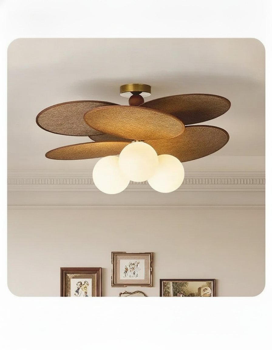 Suspension fleur en bois et métal design moderne