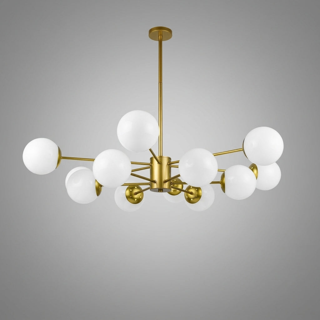 Suspension boule en verre et barres en métal design moderne