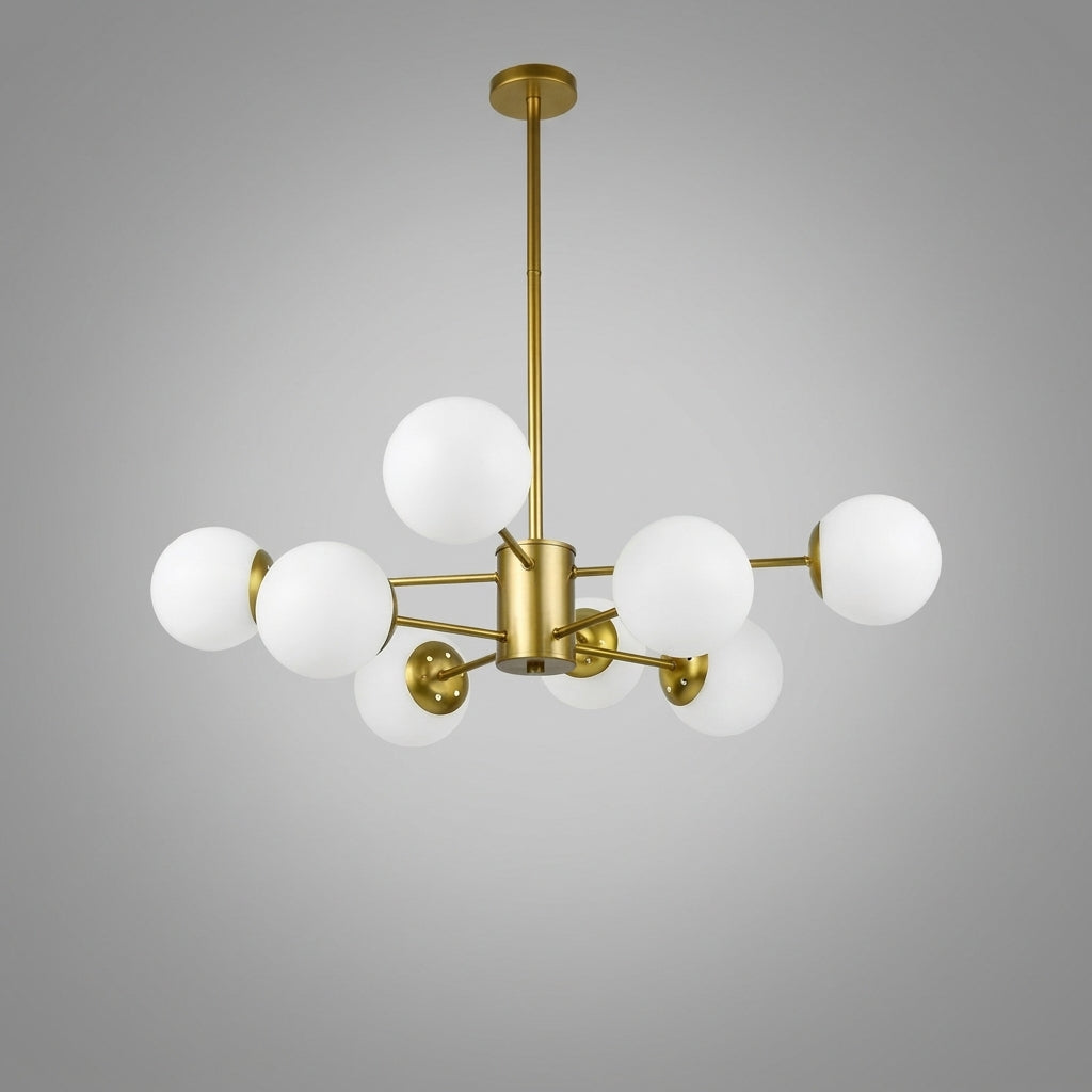 Suspension boule en verre et barres en métal design moderne