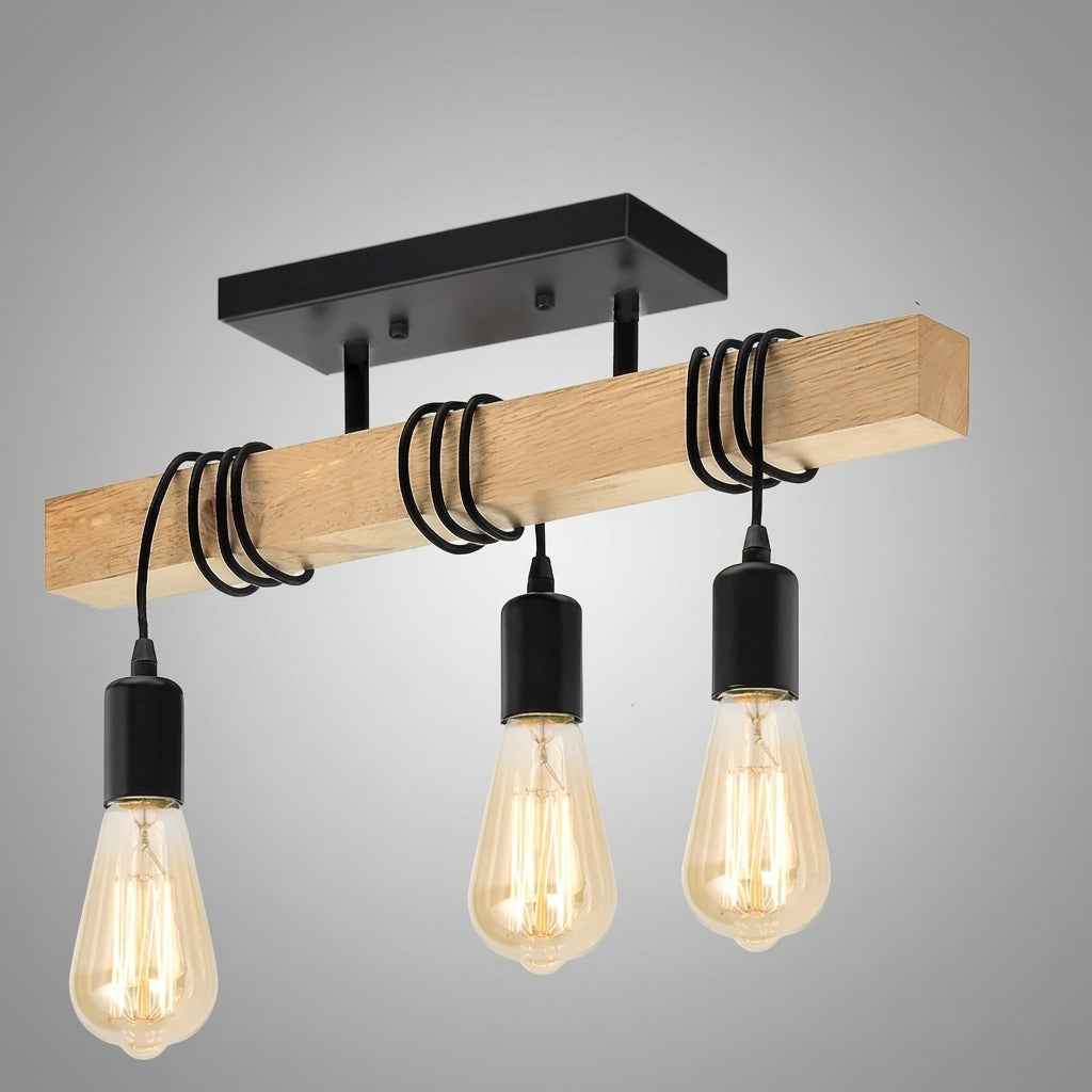 Suspension linéaire en bois et métal design industriel